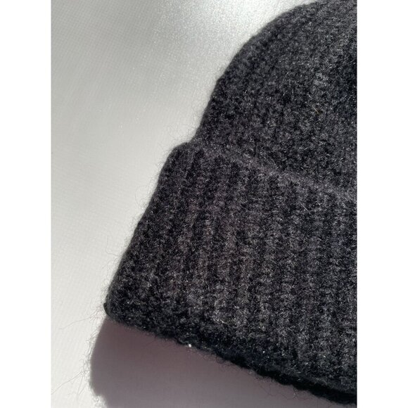 Zara Women's Medium Black Wool Blend Ribbed Chunky Knit Foldover Beanie Hat - Picture 3 of 14